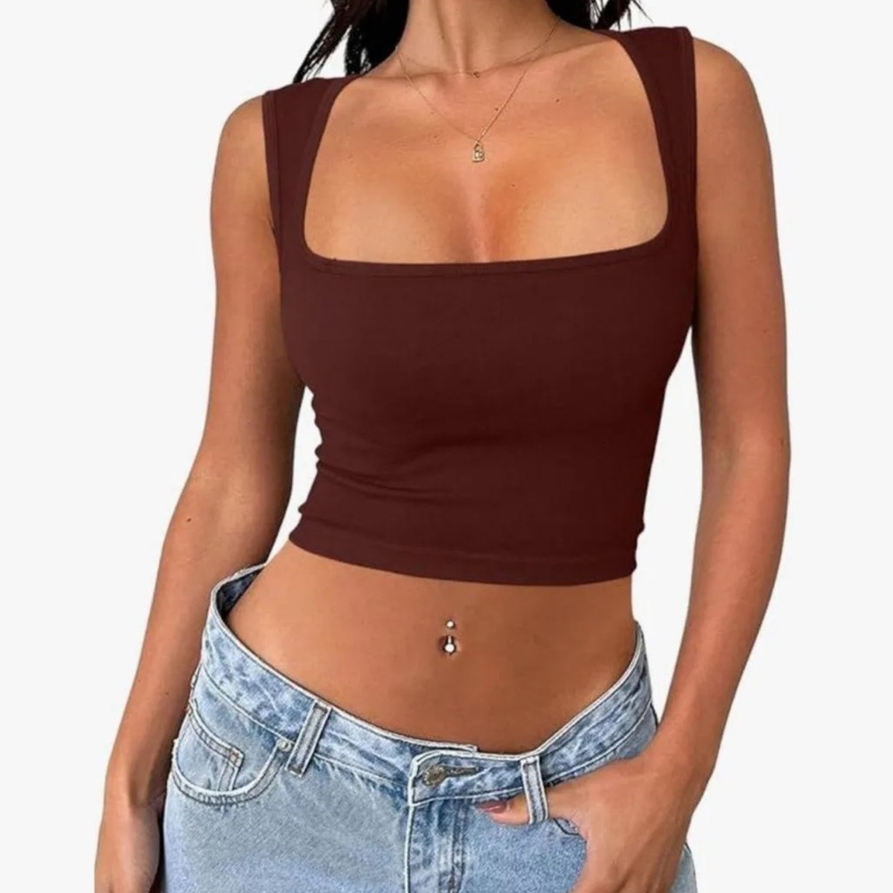 Brown square neck Top